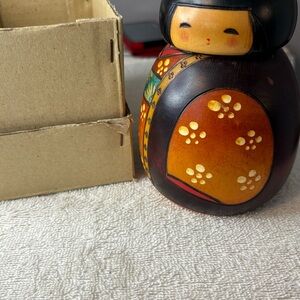Wooden Kokeshi Doll with Floral Design